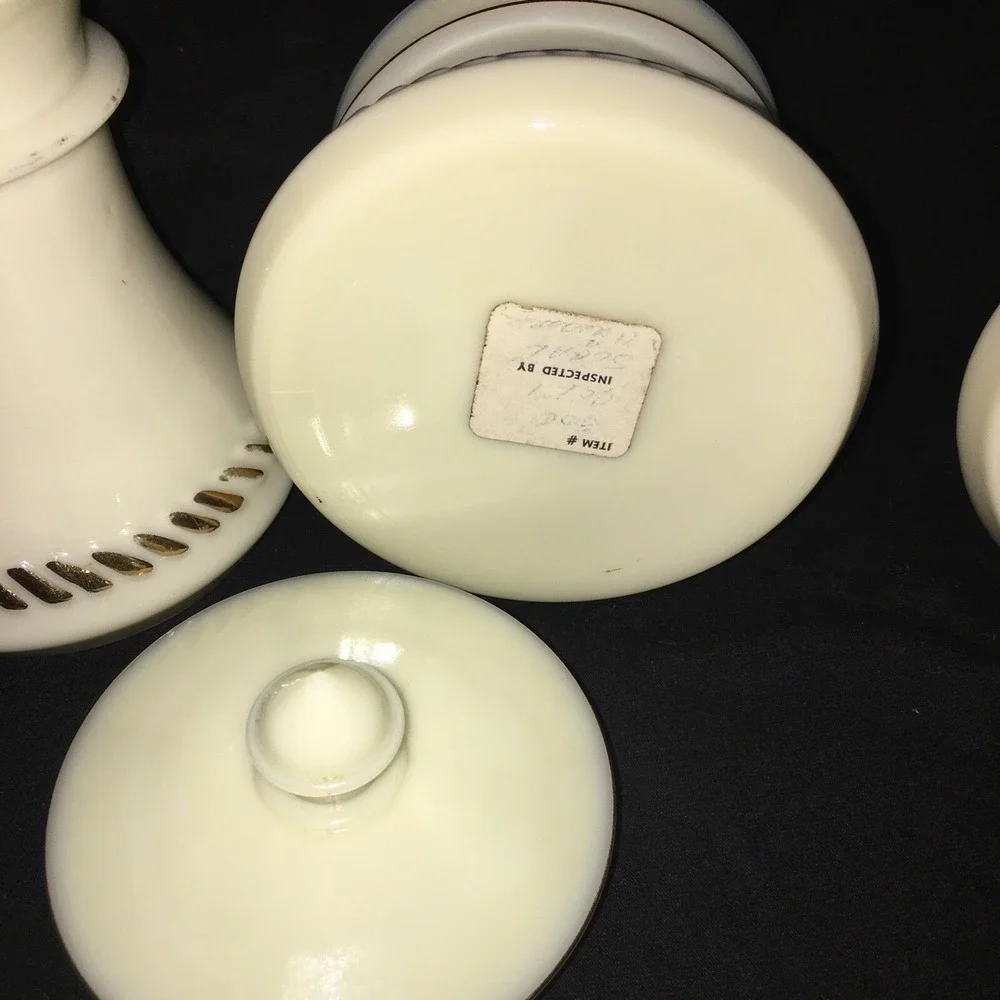 VTG Custard Glass 24k Gold Accents Sugar Bowl Lid & Cream Pitcher Wheaton Ware